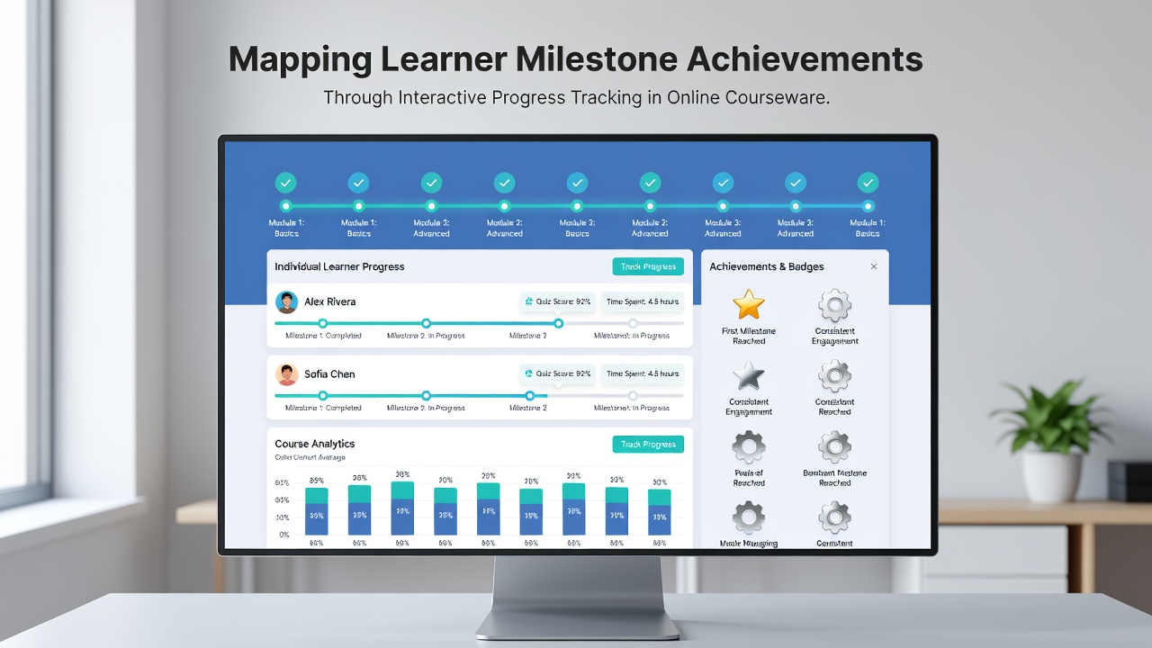 Detailed visualization of milestone mapping and achievement tracking within an adaptive online learning environment
